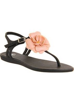 Mel by Melissa Black Jelly Sandals Flower Buckle Straps Size 8